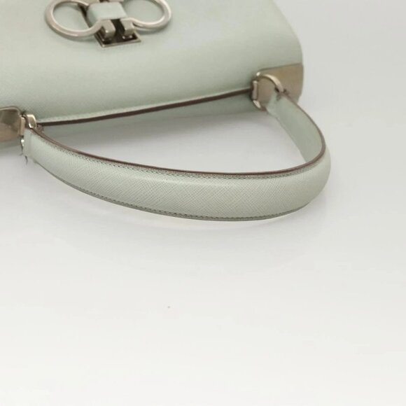Salvatore Ferragamo Gancini Hand Bag Safiano 2way Light Blue Silver Auth BA1740 - Picture 8 of 16